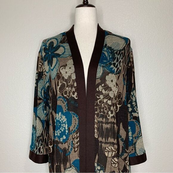 R&M Richards Women’s Floral Open Front Long Cardigan - Picture 2 of 11